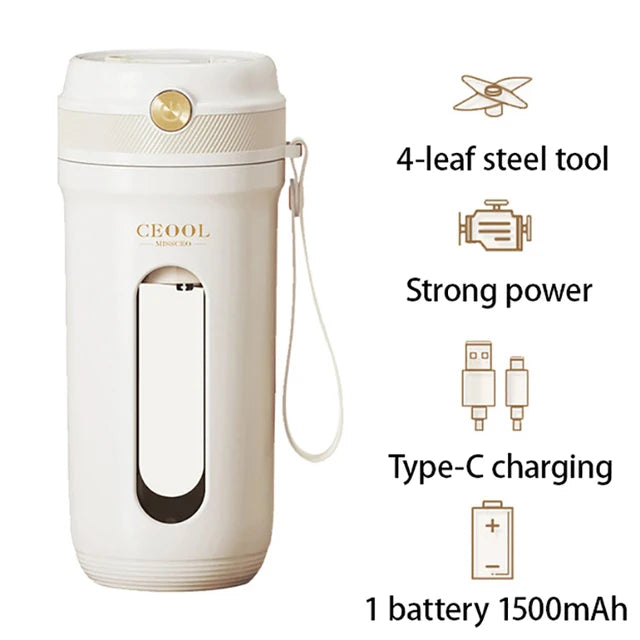 Portable Electric Blender – 350ml USB Rechargeable Smoothie & Juice Maker (4/10 Blade Options)