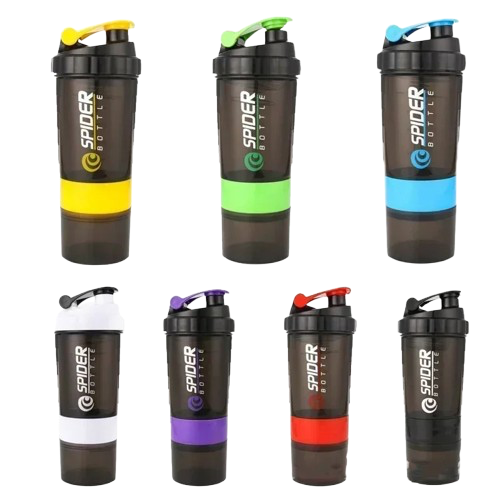 PrimeFit 3-Layer Protein Shaker Bottle – 550ml Sports Shake Cup with Storage Compartment