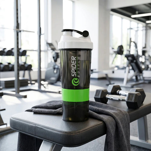 PrimeFit 3-Layer Protein Shaker Bottle – 550ml Sports Shake Cup with Storage Compartment