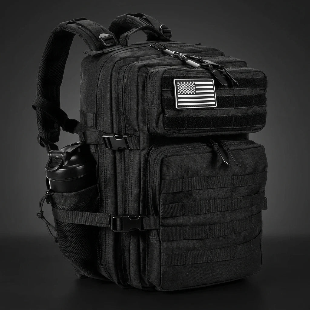 PrimeFit Tactical 45L Gym & Travel Backpack – Waterproof Fitness Rucksack with Shoe & Bottle Storage