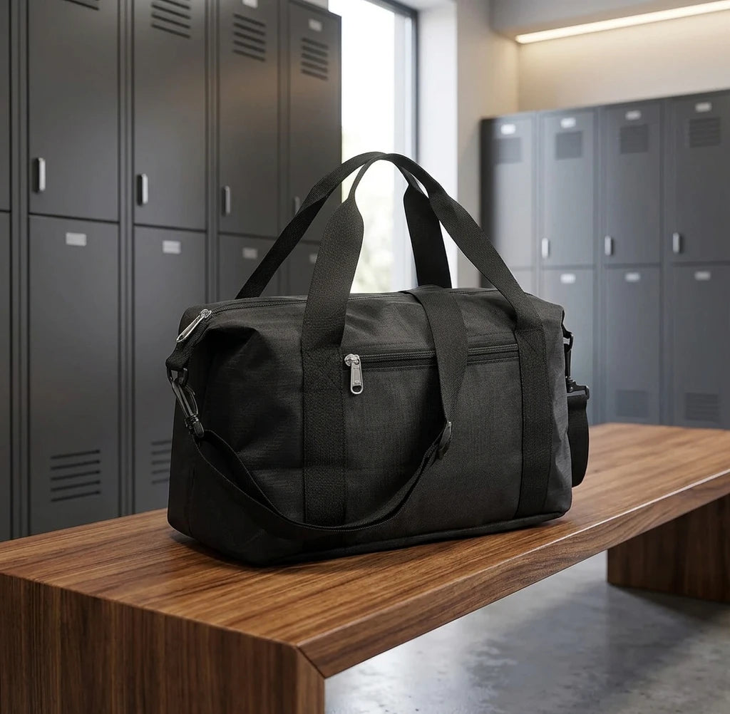 PrimeFit Compact Gym Duffel Bag – Lightweight 14” Travel & Training Carry Bag (Black)