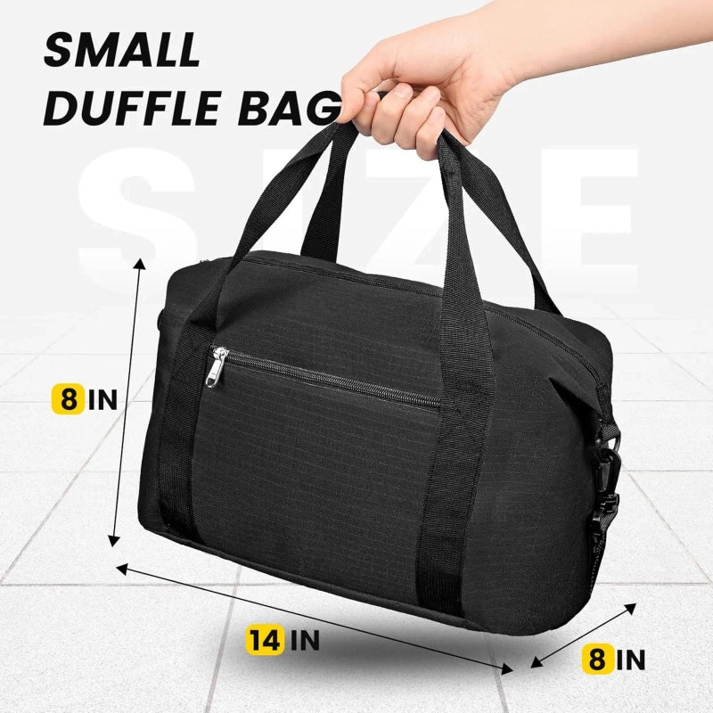 PrimeFit Compact Gym Duffel Bag – Lightweight 14” Travel & Training Carry Bag (Black)