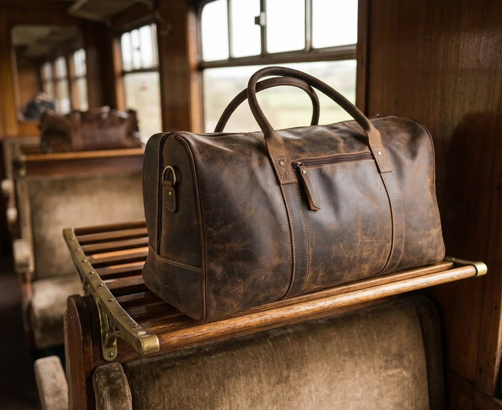 PrimeFit Premium Leather Gym Duffel Bag – 24” Travel & Overnight Sports Weekender Bag