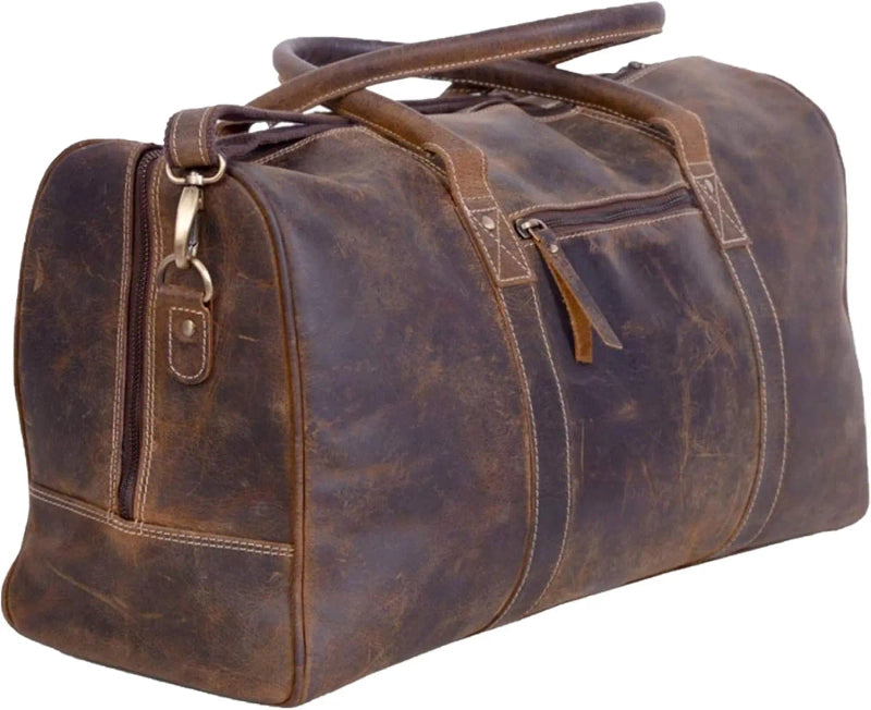 PrimeFit Premium Leather Gym Duffel Bag – 24” Travel & Overnight Sports Weekender Bag