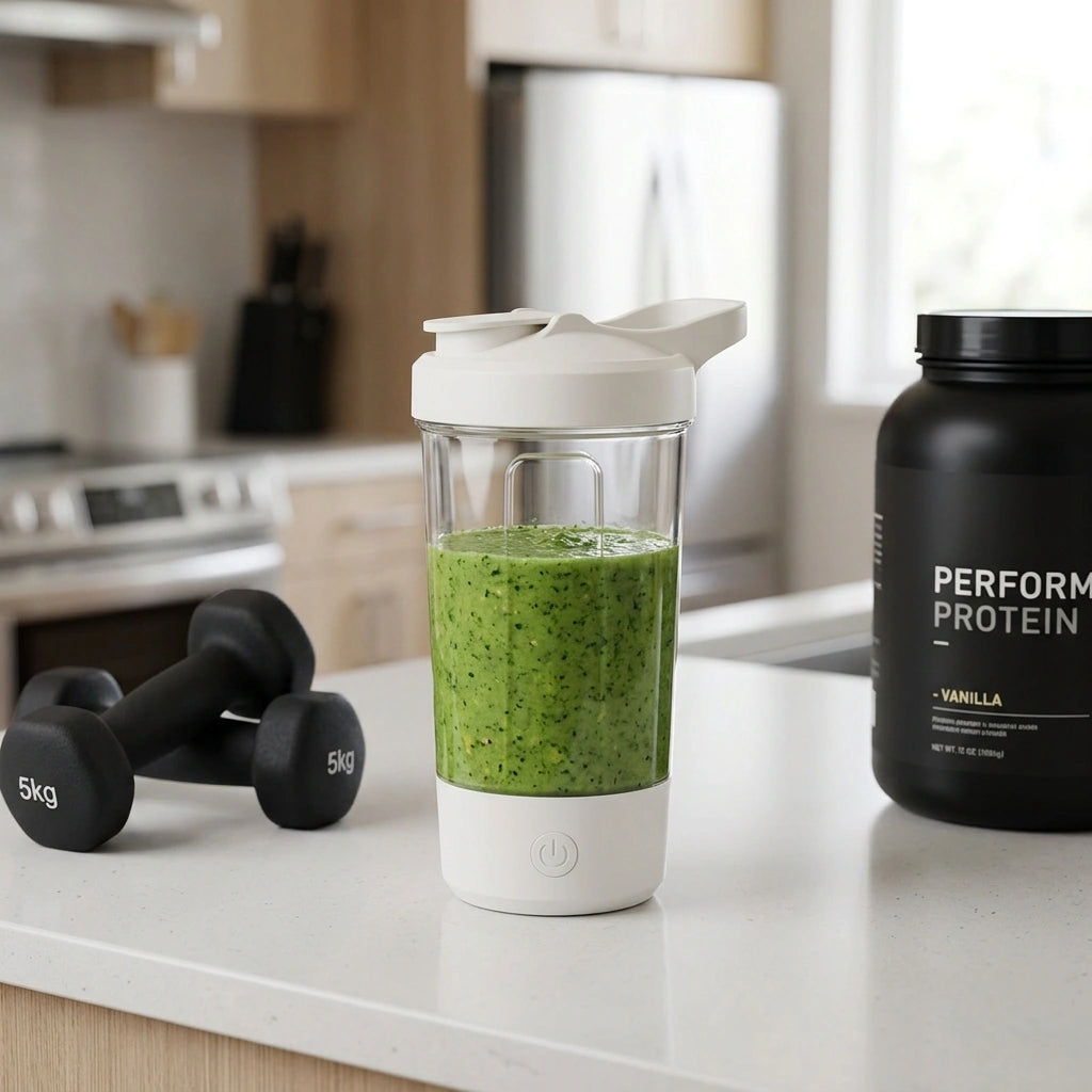 PrimeFit Electric Protein Shaker Bottle – 450ml Self-Mixing Rechargeable Sports Cup