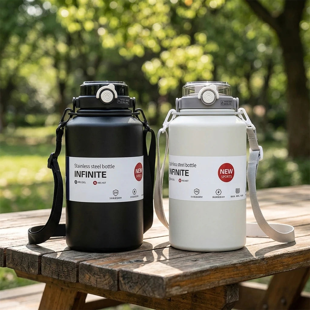 PrimeFit 2L Stainless Steel Insulated Water Jug – Leakproof Sports Bottle with Handle & Straw