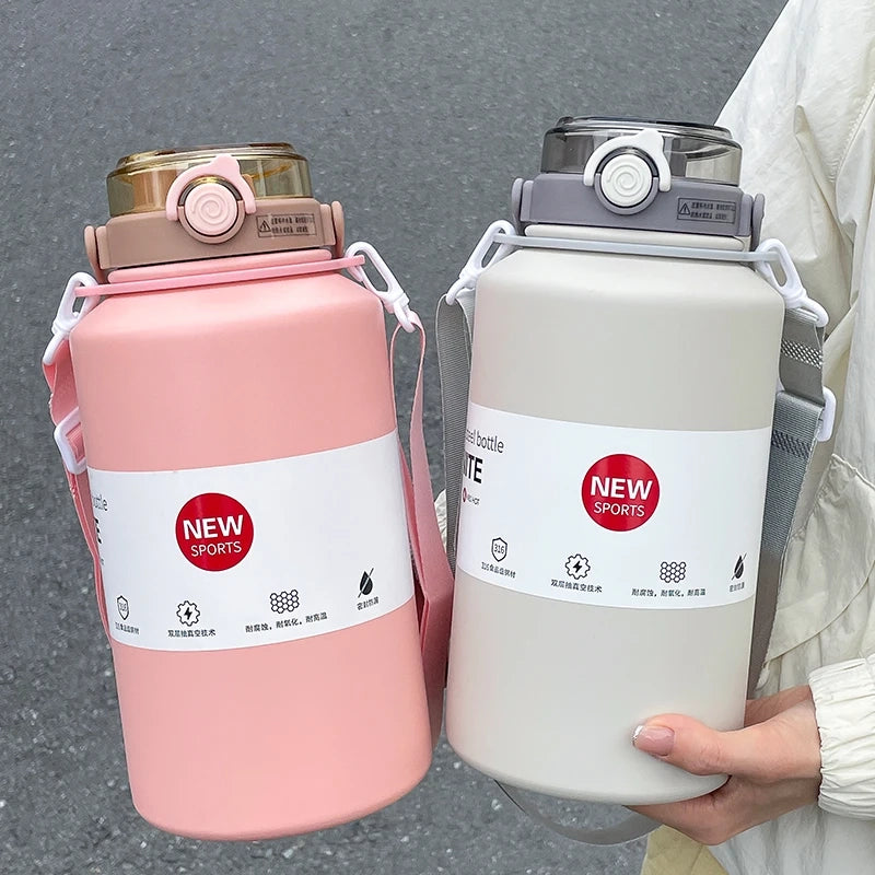 PrimeFit 2L Stainless Steel Insulated Water Jug – Leakproof Sports Bottle with Handle & Straw