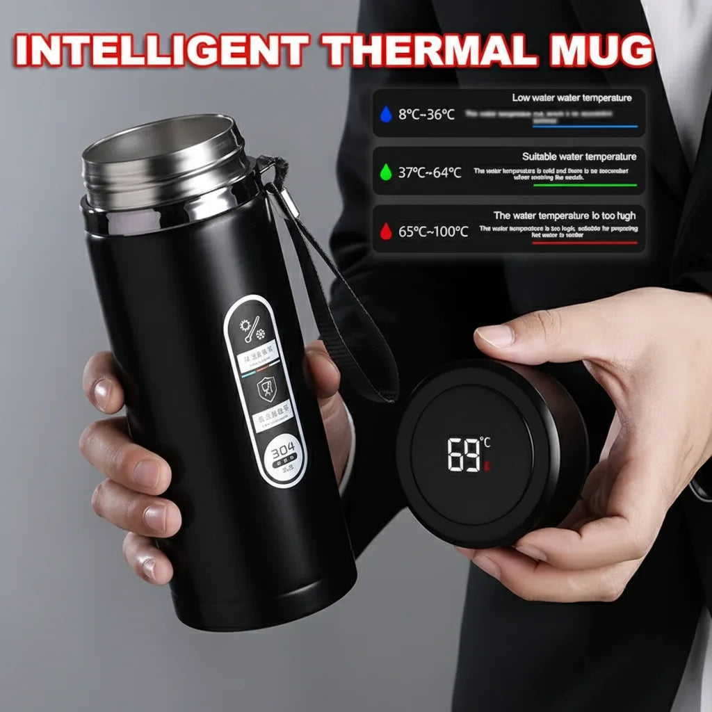 PrimeFit Smart Temp Vacuum Flask – 1L Stainless Steel Thermos with LED Temperature Display