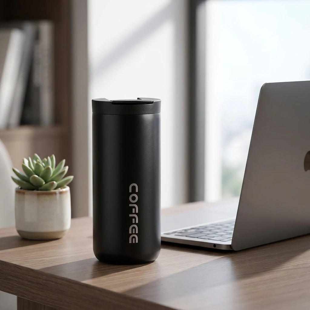 PrimeFit Compact Stainless Steel Thermos Mug – 400ml Leakproof Travel Coffee & Gym Insulated Bottle
