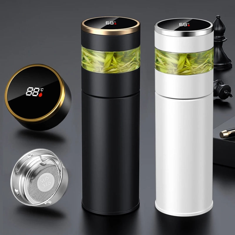 PrimeFit Premium 316 Stainless Steel Thermos – LED Temperature Display Tea & Coffee Insulated Bottle with Infuser
