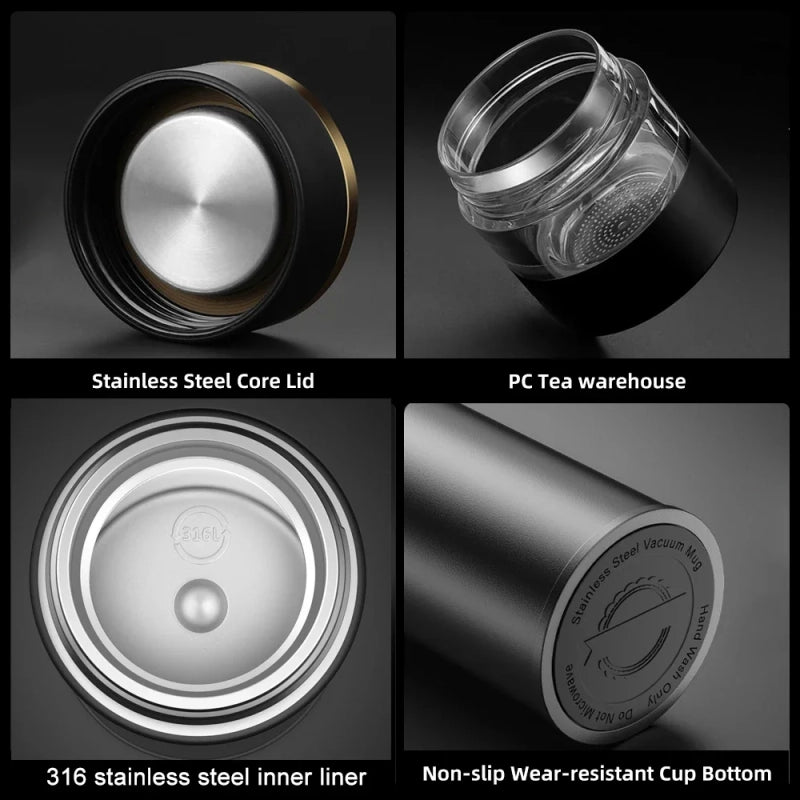 PrimeFit Premium 316 Stainless Steel Thermos – LED Temperature Display Tea & Coffee Insulated Bottle with Infuser