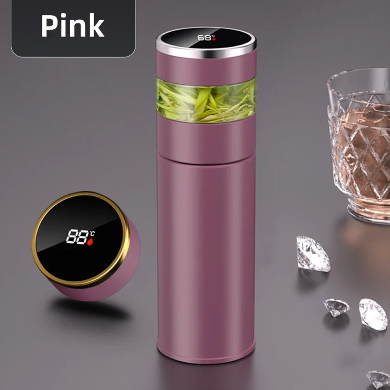 PrimeFit Premium 316 Stainless Steel Thermos – LED Temperature Display Tea & Coffee Insulated Bottle with Infuser