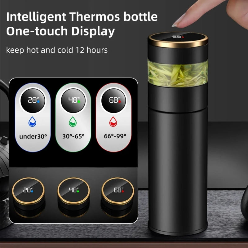 PrimeFit Premium 316 Stainless Steel Thermos – LED Temperature Display Tea & Coffee Insulated Bottle with Infuser