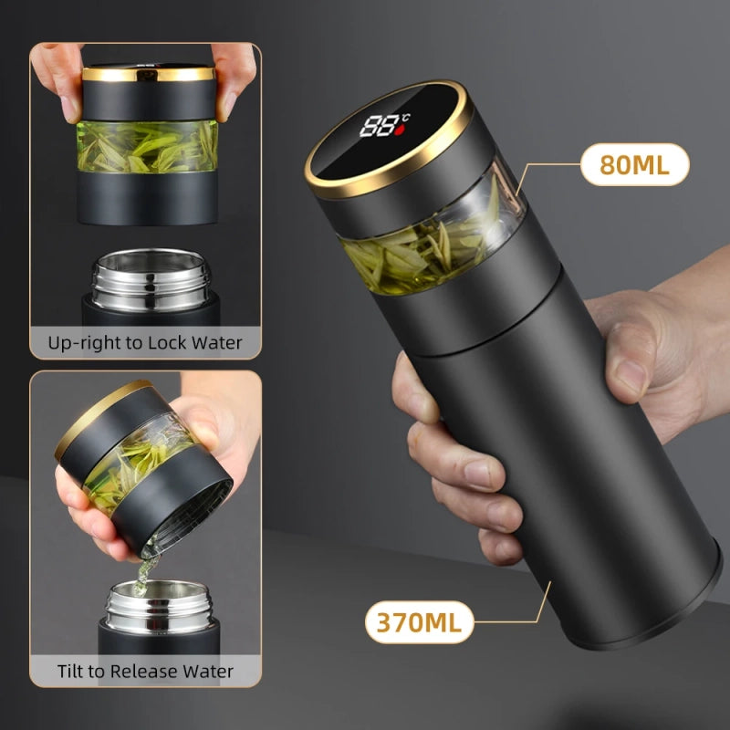 PrimeFit Premium 316 Stainless Steel Thermos – LED Temperature Display Tea & Coffee Insulated Bottle with Infuser
