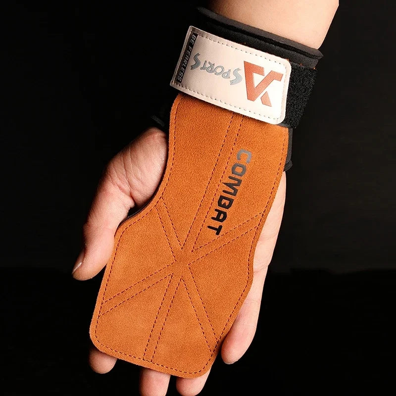 PrimeFit Cowhide 3-Layer Lifting Grip Pads – Deadlift & Pull-Up Wrist Support Gloves for Gym Training