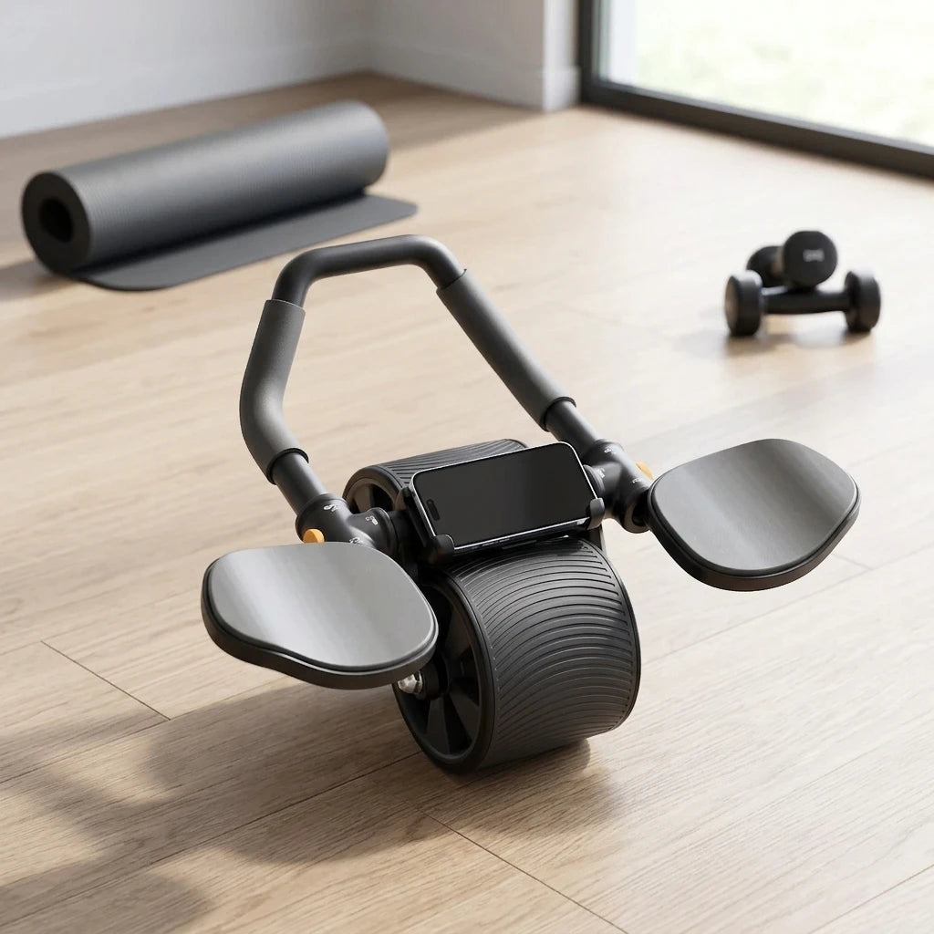 PrimeFit 3-in-1 Ab Roller – Core Workout Wheel with Knee Pad, Phone Holder & Timer for Home Training