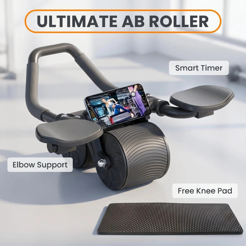 PrimeFit 3-in-1 Ab Roller – Core Workout Wheel with Knee Pad, Phone Holder & Timer for Home Training