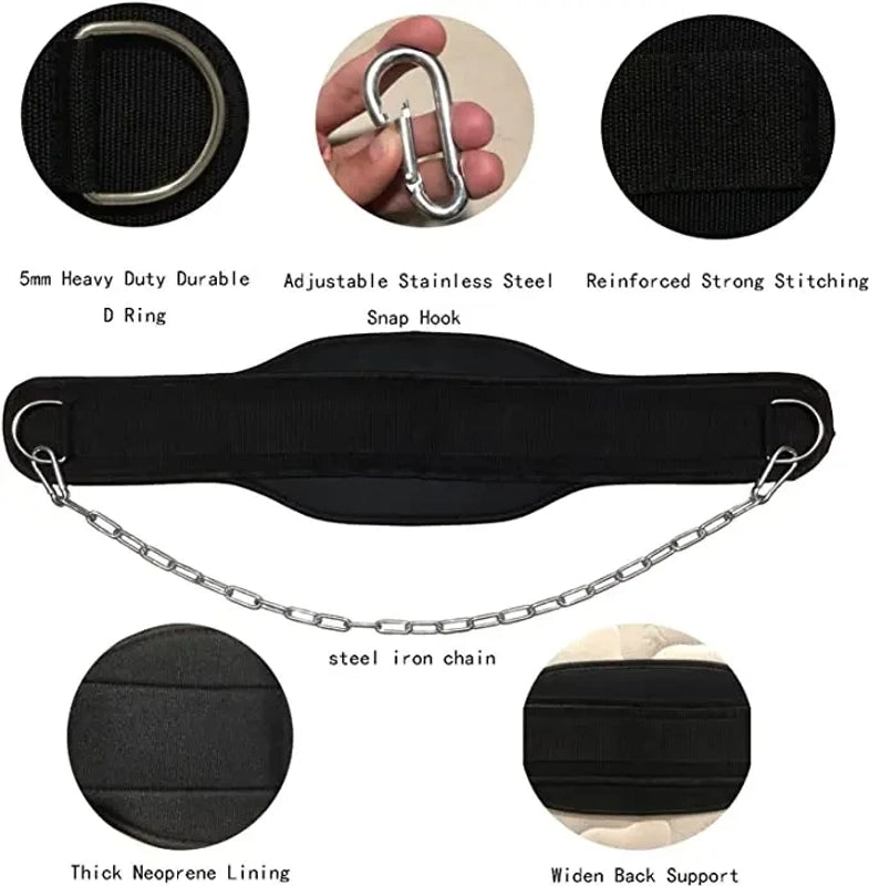 PrimeFit Weight Lifting Dip Belt – Heavy-Duty Neoprene Back Support Belt with Chain for Pull-Ups, Dips & Strength Training