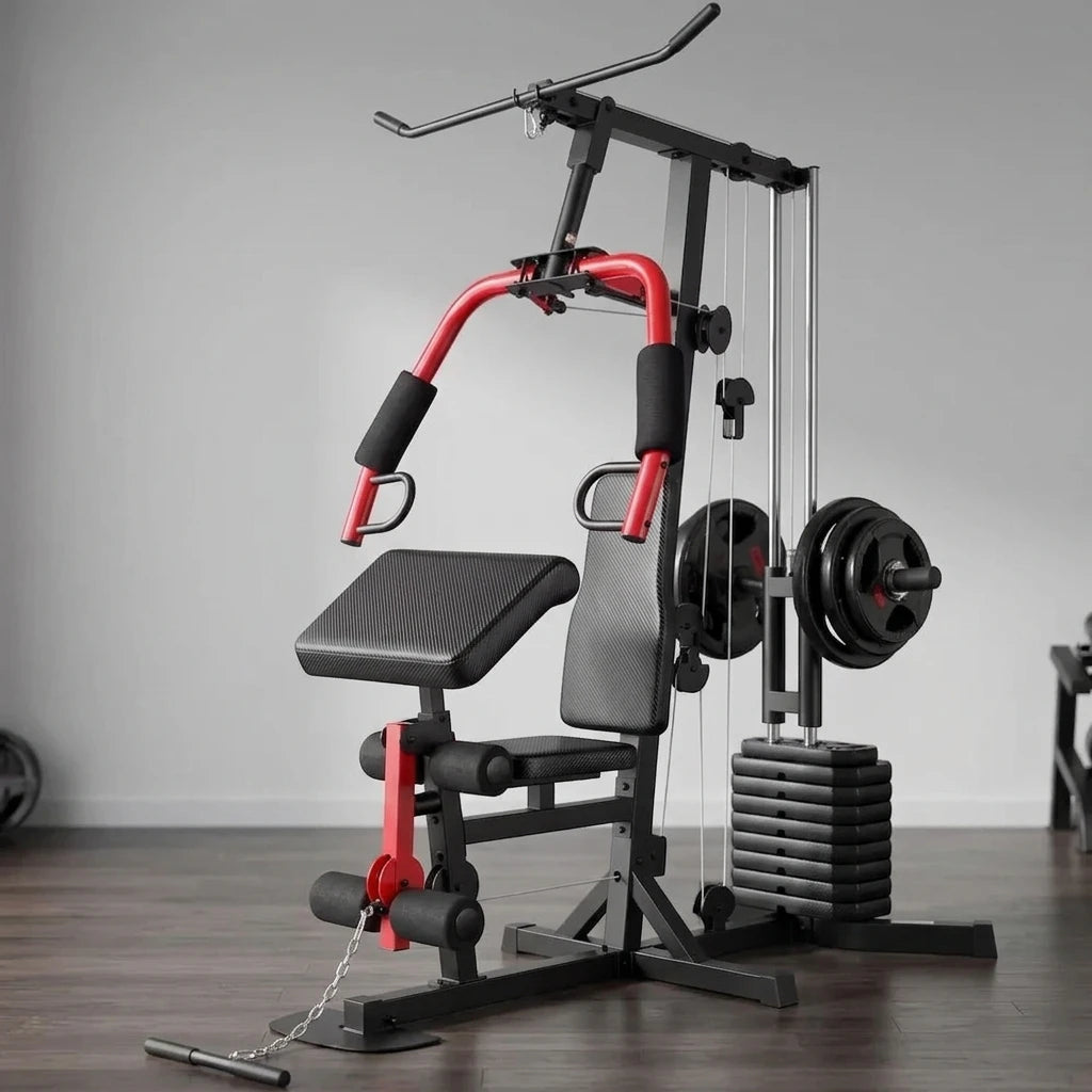 PrimeFit All-in-One Home Gym Station – Multi-Function Strength Training System with Pulley & Seated Row