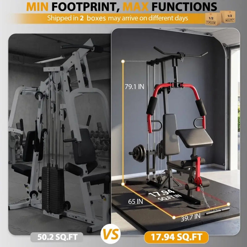 PrimeFit All-in-One Home Gym Station – Multi-Function Strength Training System with Pulley & Seated Row