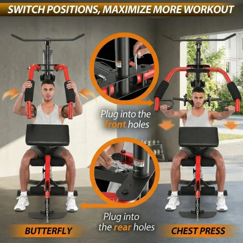PrimeFit All-in-One Home Gym Station – Multi-Function Strength Training System with Pulley & Seated Row