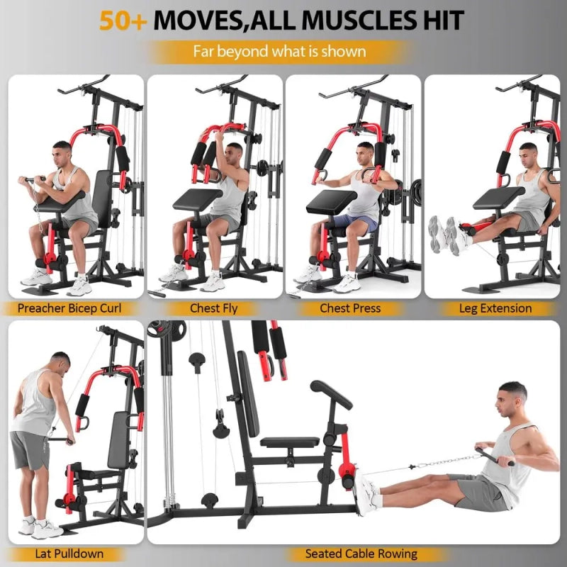 PrimeFit All-in-One Home Gym Station – Multi-Function Strength Training System with Pulley & Seated Row