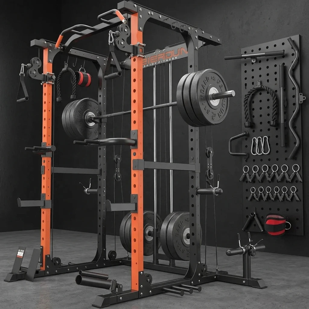 PrimeFit FLA01 Power Cage – 10-in-1 Multi-Function Power Rack with Cable Crossover & Lat Pulldown