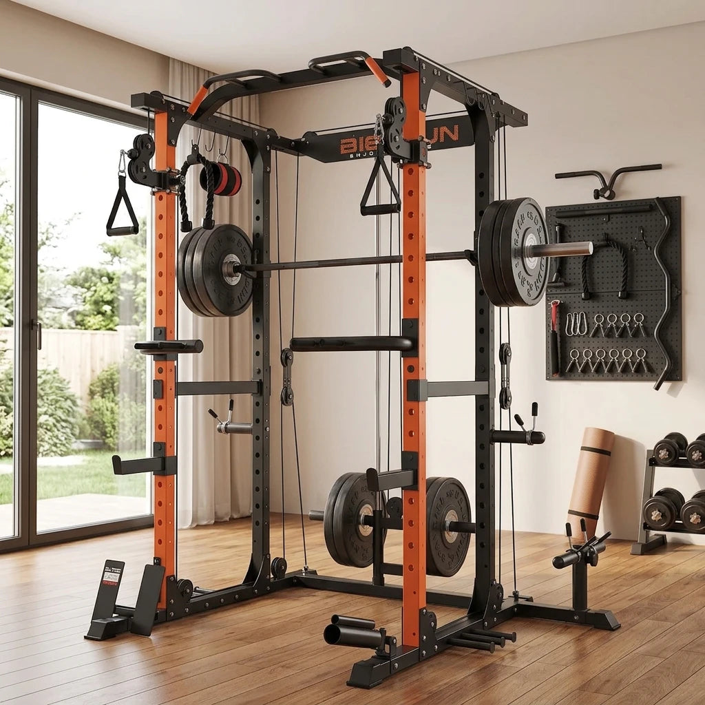PrimeFit FLA01 Power Cage – 10-in-1 Multi-Function Power Rack with Cable Crossover & Lat Pulldown