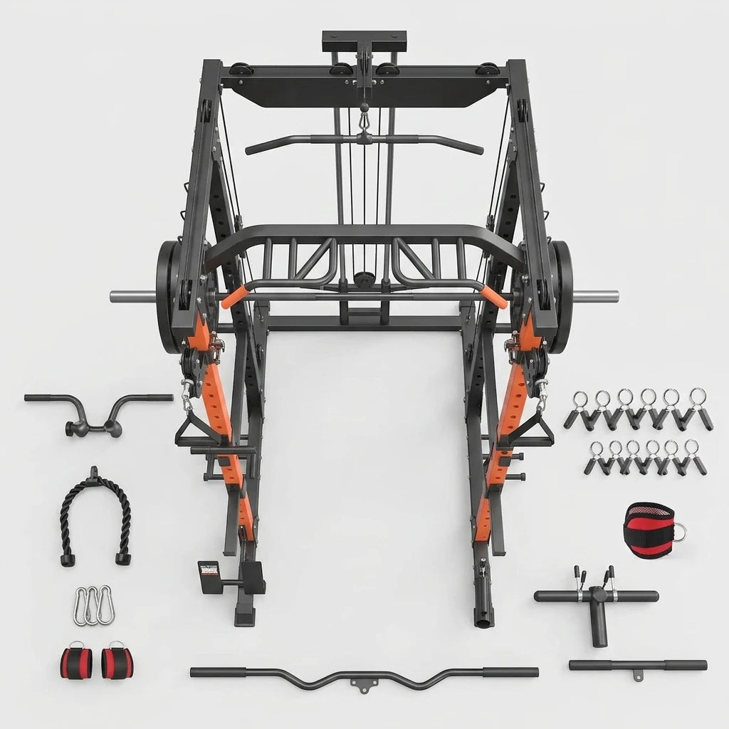 PrimeFit FLA01 Power Cage – 10-in-1 Multi-Function Power Rack with Cable Crossover & Lat Pulldown