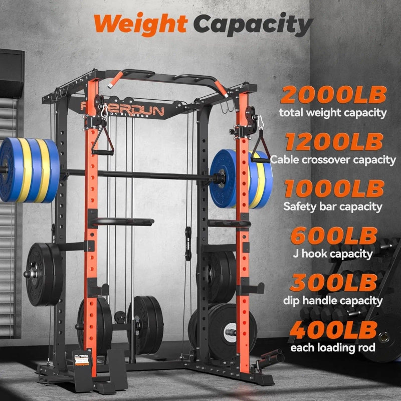 PrimeFit FLA01 Power Cage – 10-in-1 Multi-Function Power Rack with Cable Crossover & Lat Pulldown