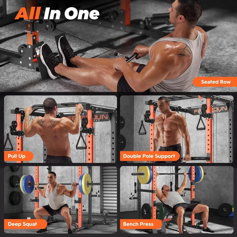 PrimeFit FLA01 Power Cage – 10-in-1 Multi-Function Power Rack with Cable Crossover & Lat Pulldown
