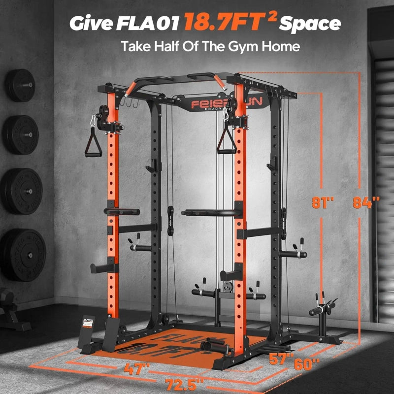 PrimeFit FLA01 Power Cage – 10-in-1 Multi-Function Power Rack with Cable Crossover & Lat Pulldown