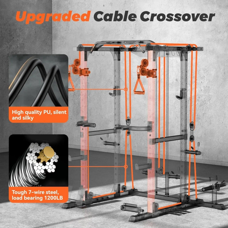 PrimeFit FLA01 Power Cage – 10-in-1 Multi-Function Power Rack with Cable Crossover & Lat Pulldown