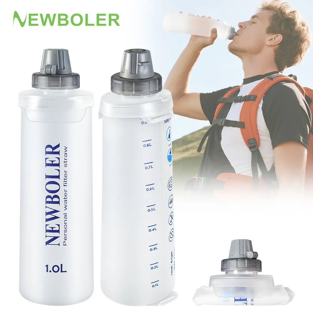 NEWBOLER 1L TPU Folding Water Bottle – Collapsible Soft Flask for Running, Hiking & Camping