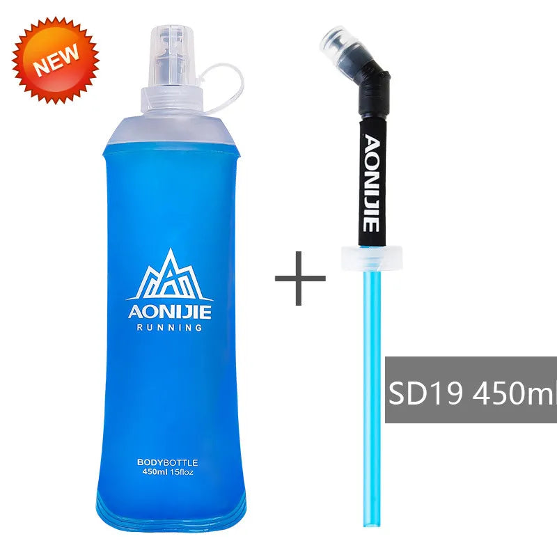 AONIJIE 250ml/500ml/600ml Soft Folding Water Bottle – Collapsible TPU Flask for Running, Hiking & Hydration Packs