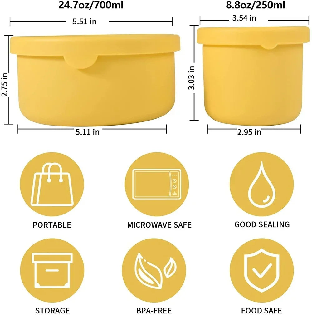Silicone Food Storage Containers with Lids – Reusable Airtight Lunch & Snack Bento Boxes
