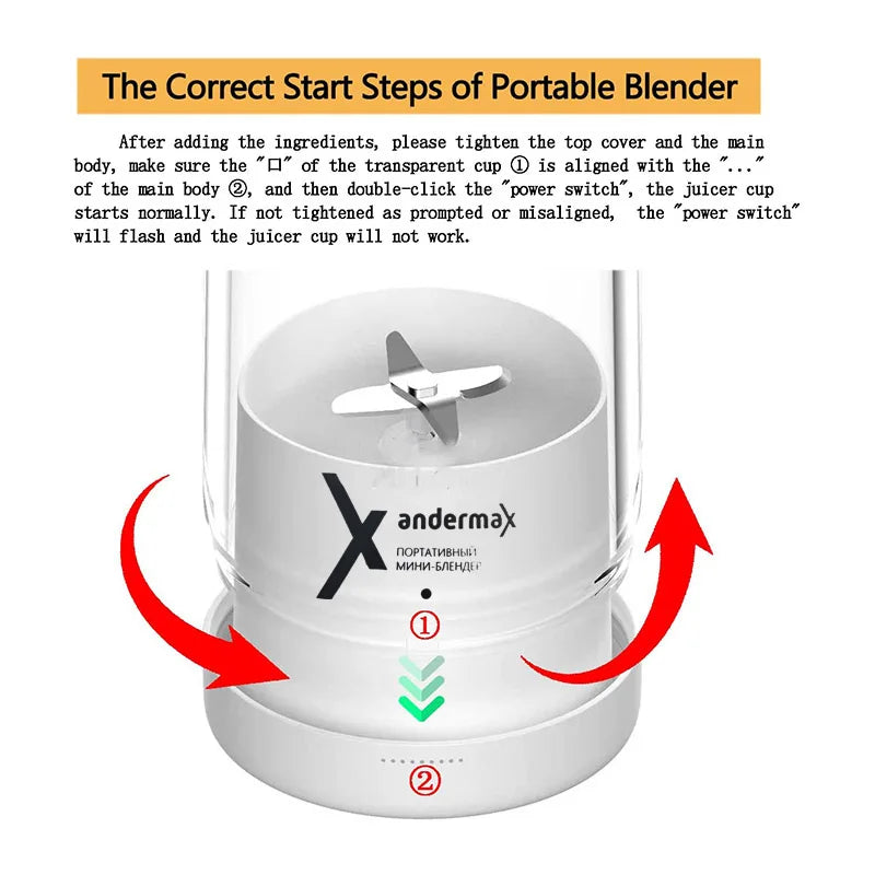 Mini Portable Blender – USB Rechargeable 350ml Juicer Cup with 4 Blades