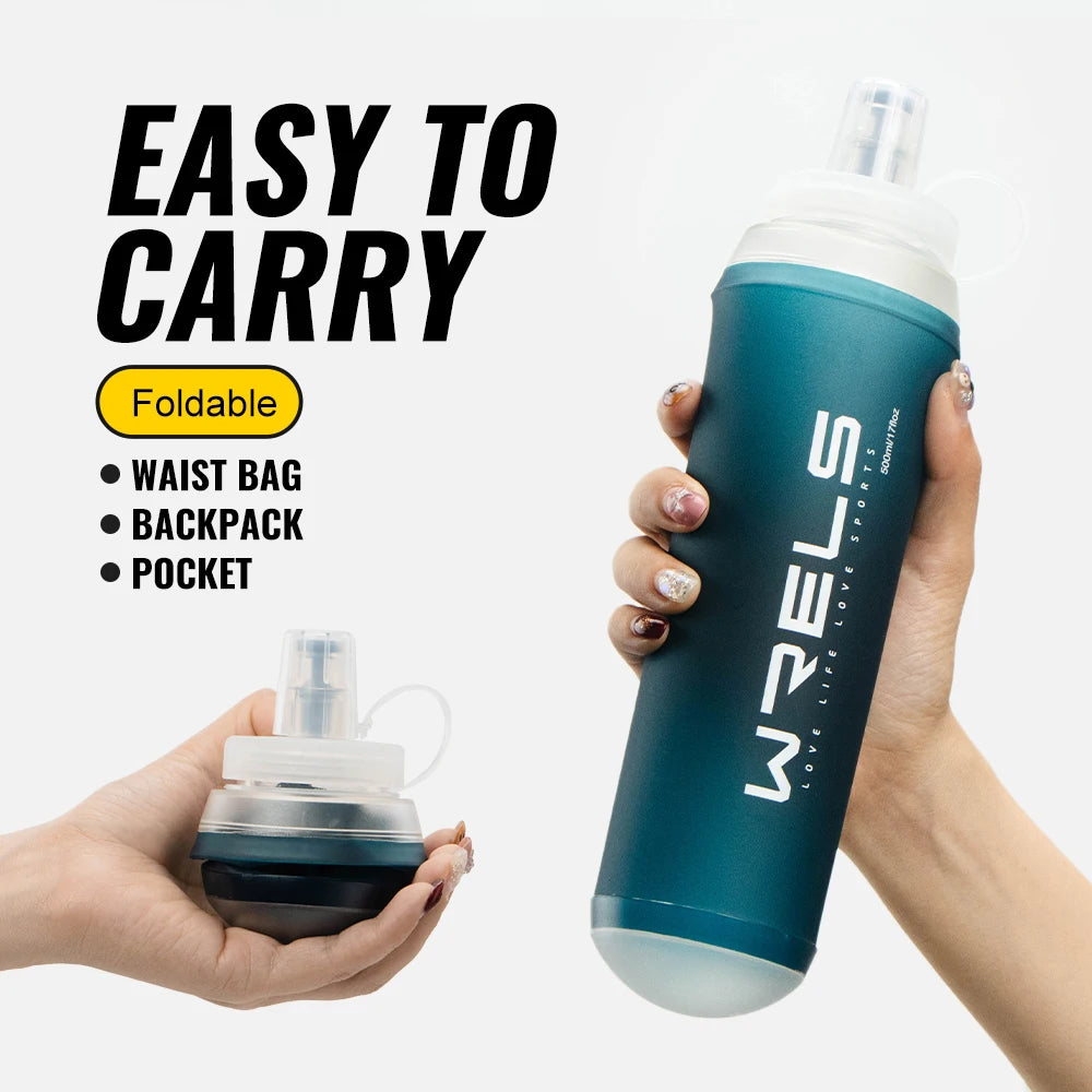 WRELS 500ML Collapsible TPU Water Bottle – Soft, BPA-Free Sports Flask for Hiking, Running & Camping
