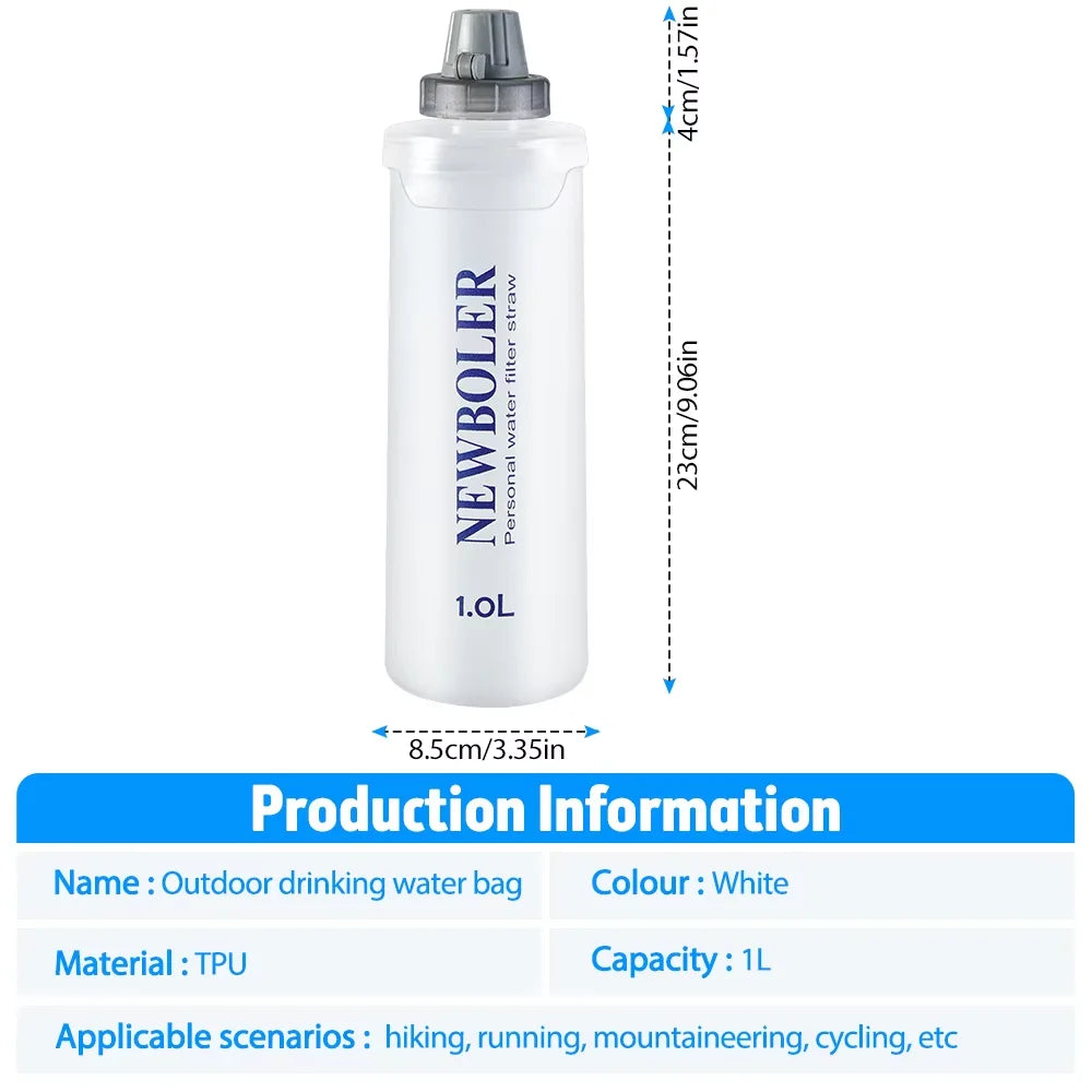 NEWBOLER 1L TPU Folding Water Bottle – Collapsible Soft Flask for Running, Hiking & Camping
