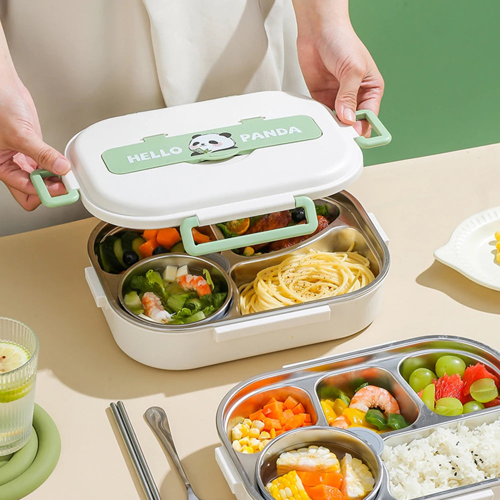 Stainless Steel Leakproof Lunch Box – Microwave Safe Bento with 2/4/5 Compartments (Panda Design)