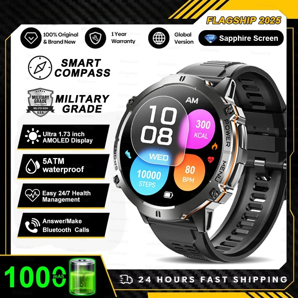 KULANNDER T-Rex 3 Military Smart Watch – 1.43" AMOLED, Waterproof, GPS, Bluetooth Call, Fitness & Health Tracker