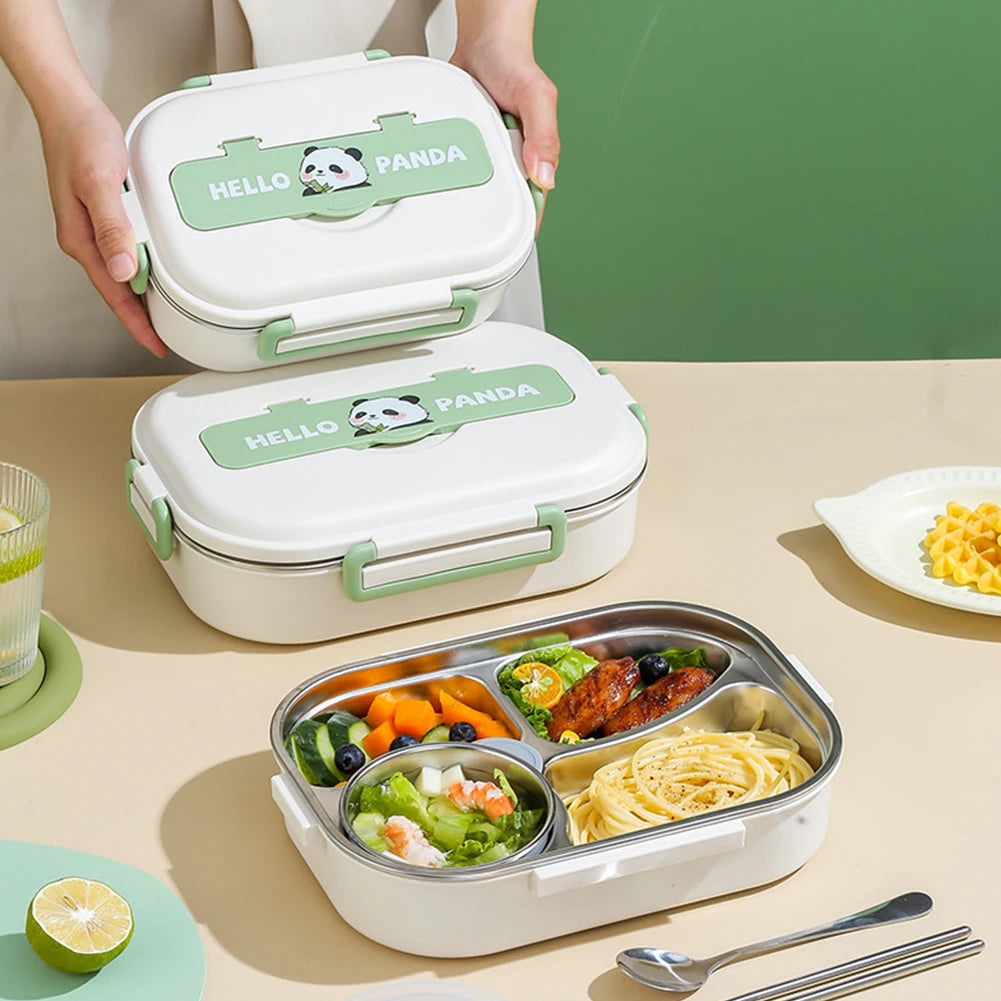 Stainless Steel Leakproof Lunch Box – Microwave Safe Bento with 2/4/5 Compartments (Panda Design)