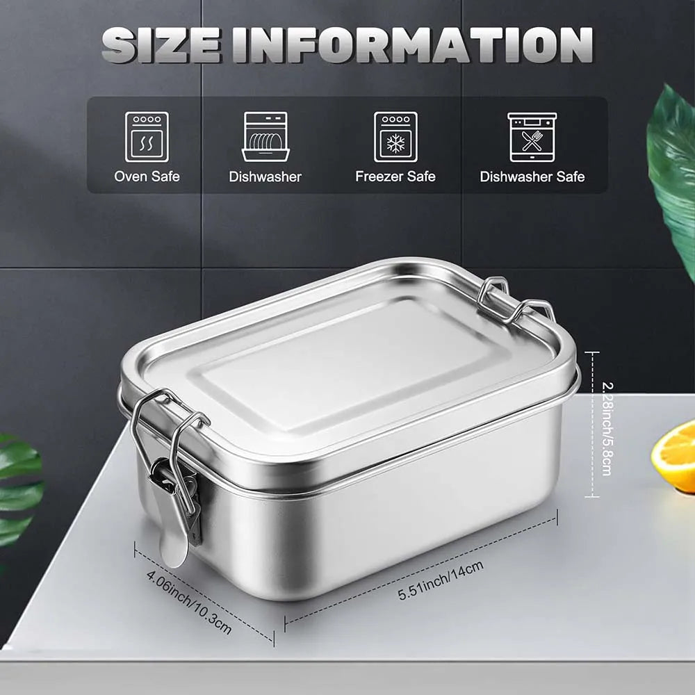 4-Piece Stainless Steel Bento Boxes – Lockable Metal Lunch & Snack Containers