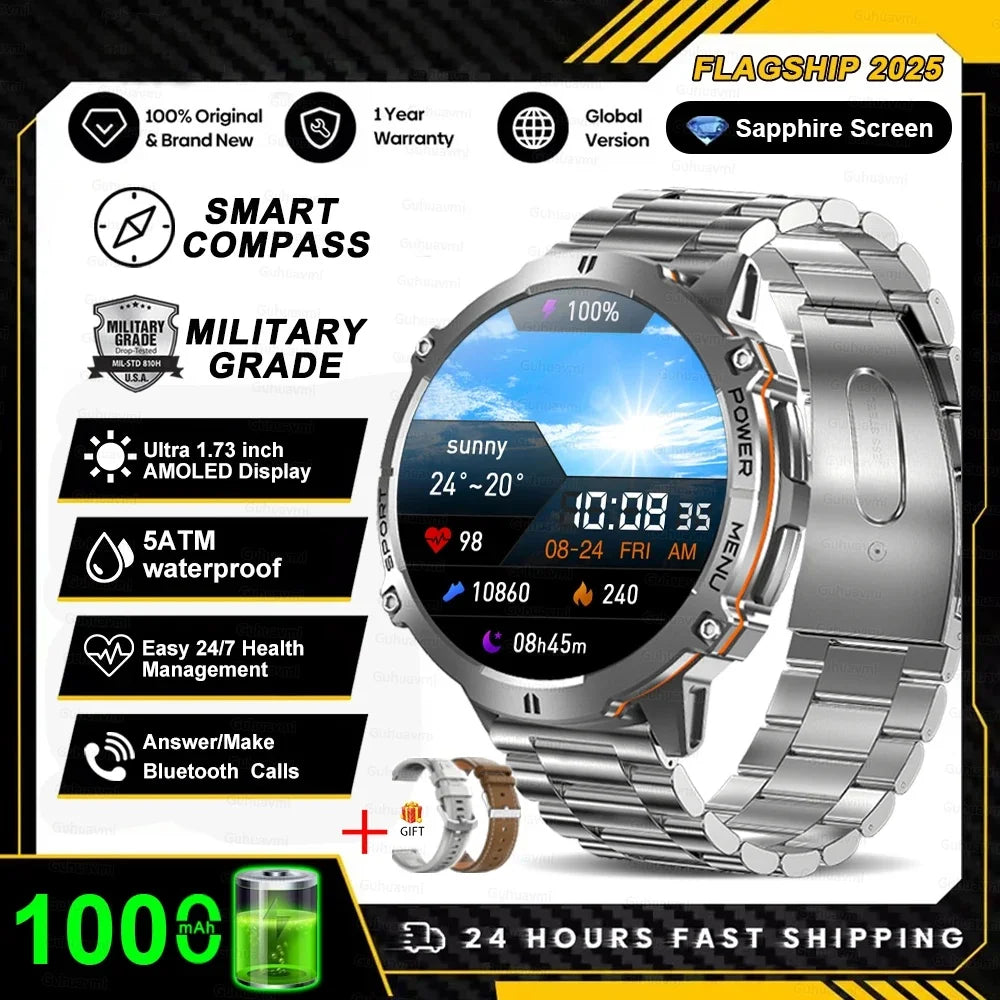 KULANNDER T-Rex 3 Military Smart Watch – 1.43" AMOLED, Waterproof, GPS, Bluetooth Call, Fitness & Health Tracker