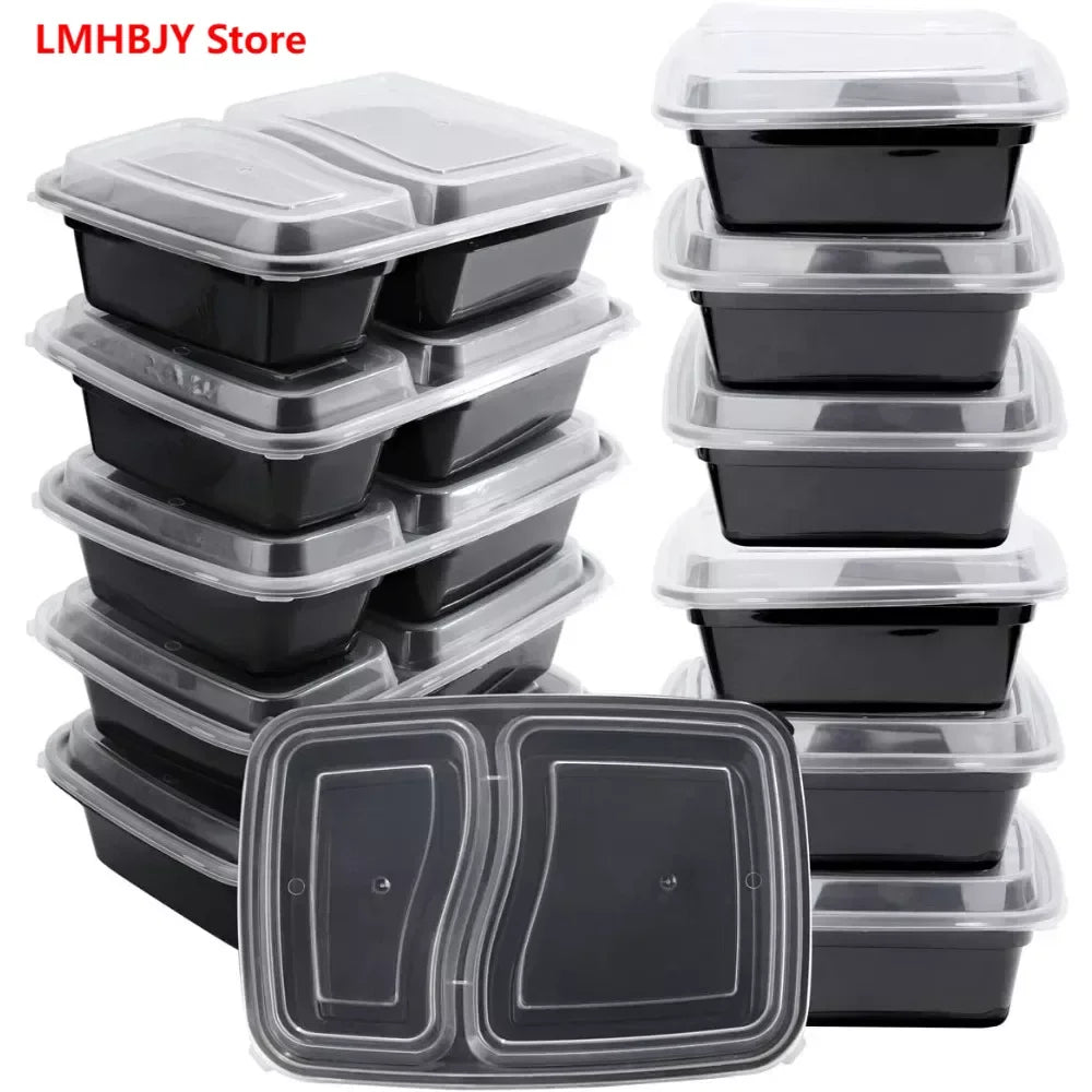 2-Compartment BPA-Free Meal Prep Containers – Rectangular Stackable Lunch Boxes (Microwave & Freezer Safe)