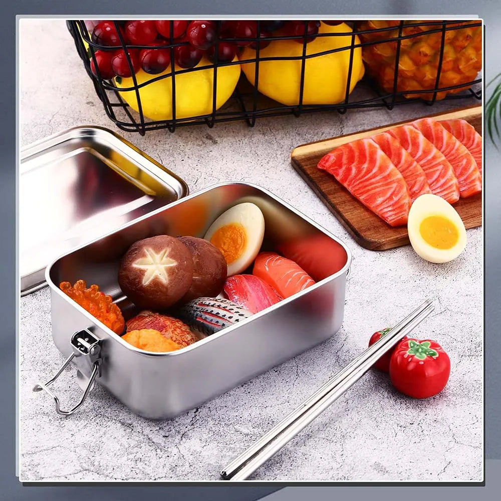 4-Piece Stainless Steel Bento Boxes – Lockable Metal Lunch & Snack Containers