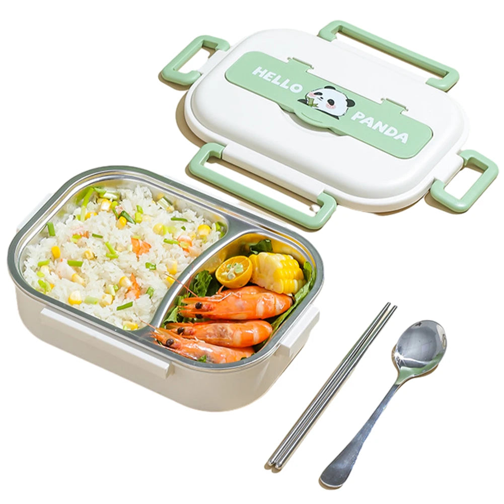 Stainless Steel Leakproof Lunch Box – Microwave Safe Bento with 2/4/5 Compartments (Panda Design)