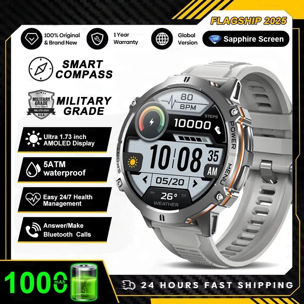 KULANNDER T-Rex 3 Military Smart Watch – 1.43" AMOLED, Waterproof, GPS, Bluetooth Call, Fitness & Health Tracker