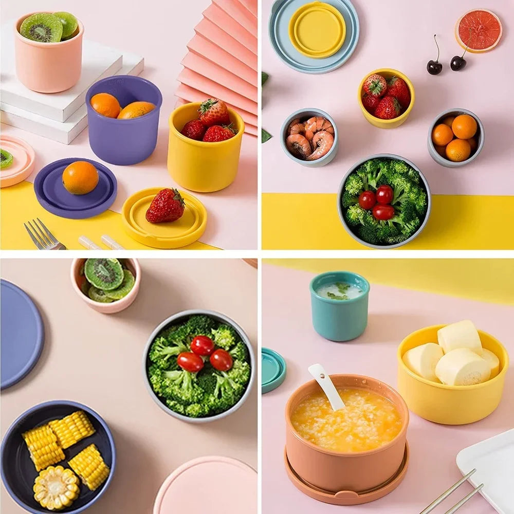 Silicone Food Storage Containers with Lids – Reusable Airtight Lunch & Snack Bento Boxes