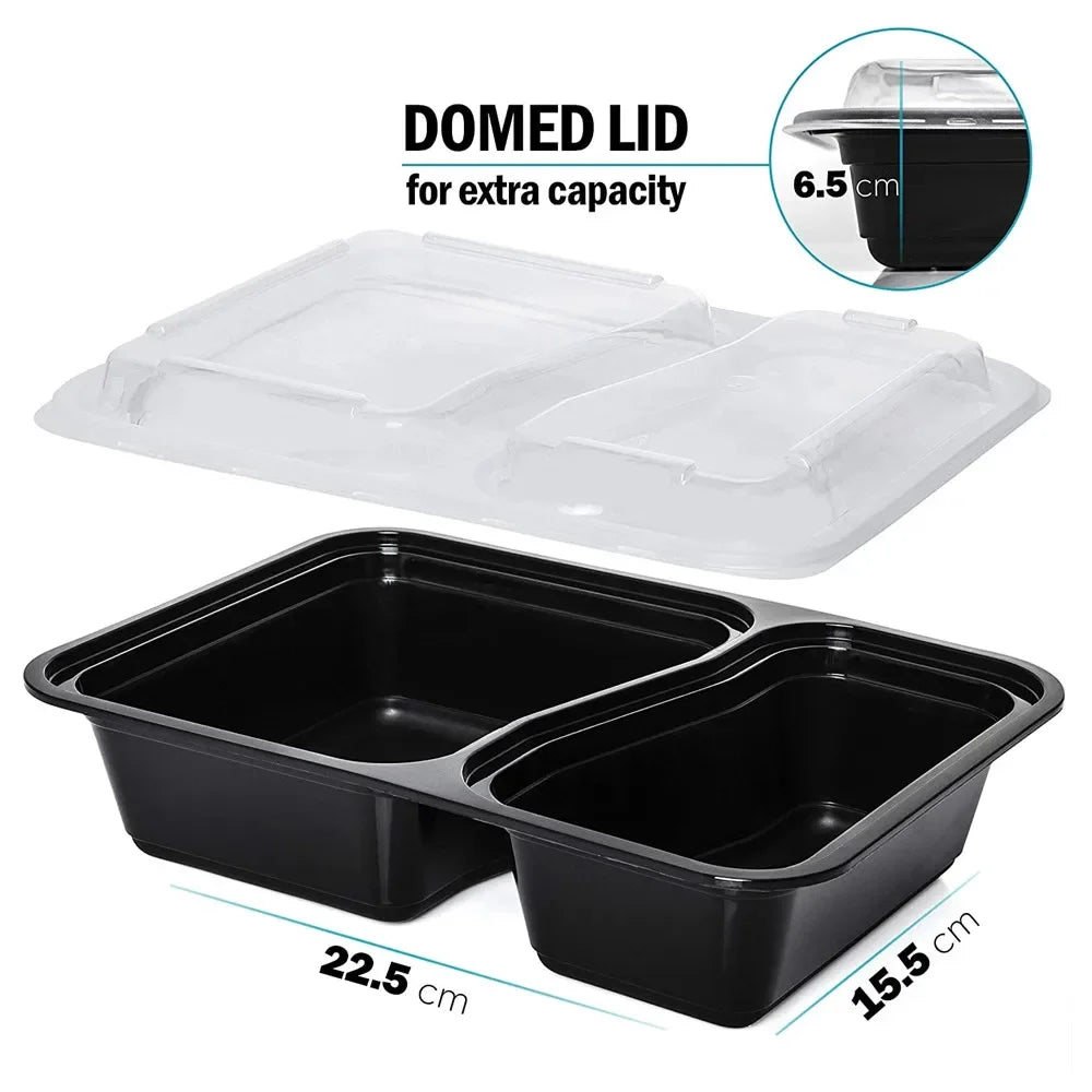 2-Compartment BPA-Free Meal Prep Containers – Rectangular Stackable Lunch Boxes (Microwave & Freezer Safe)